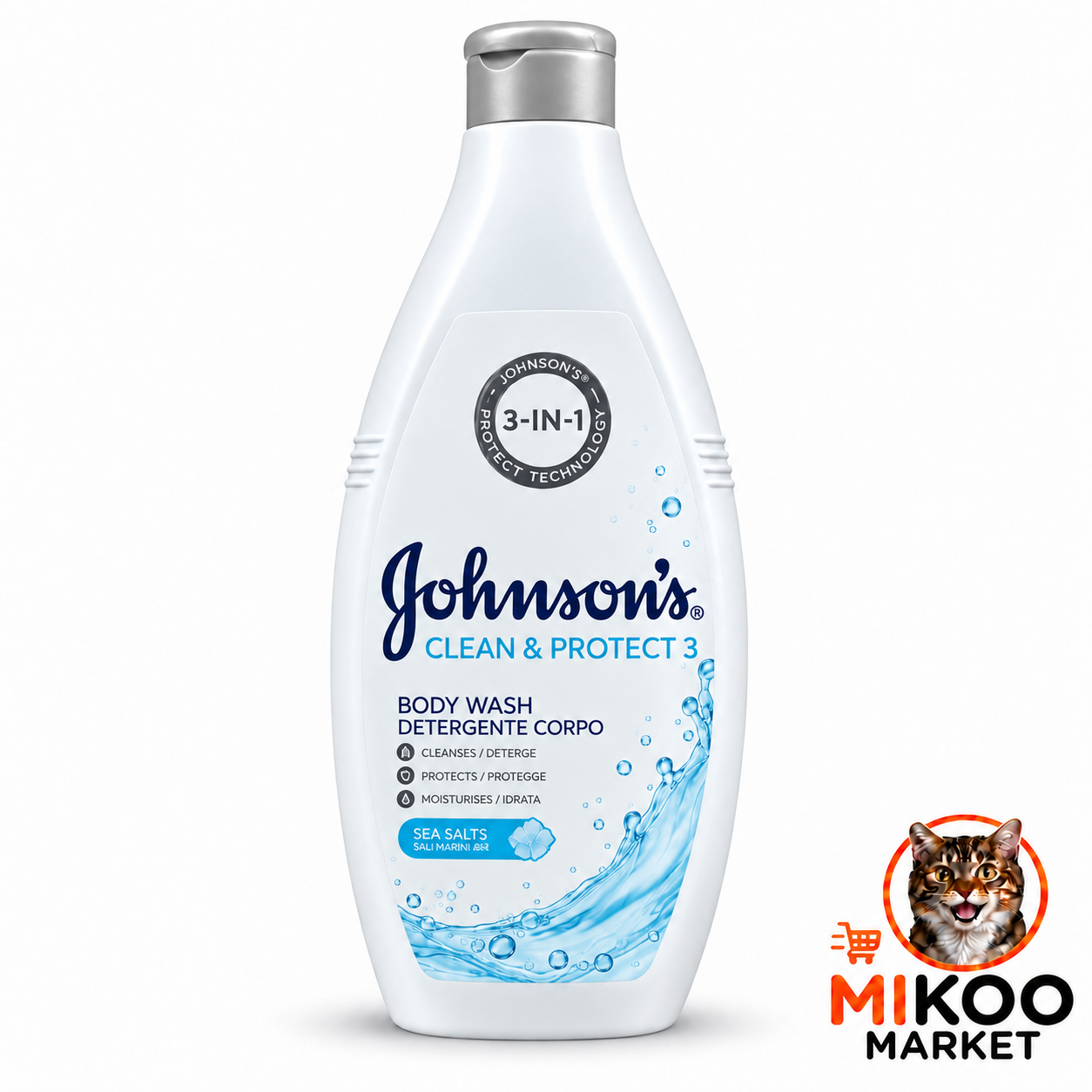 شامپو بدن جانسون Johnson’s Clean & Protect 3-in-1 Sea Salts نمک دریایی حجم ۷۵۰ میلی لیتر