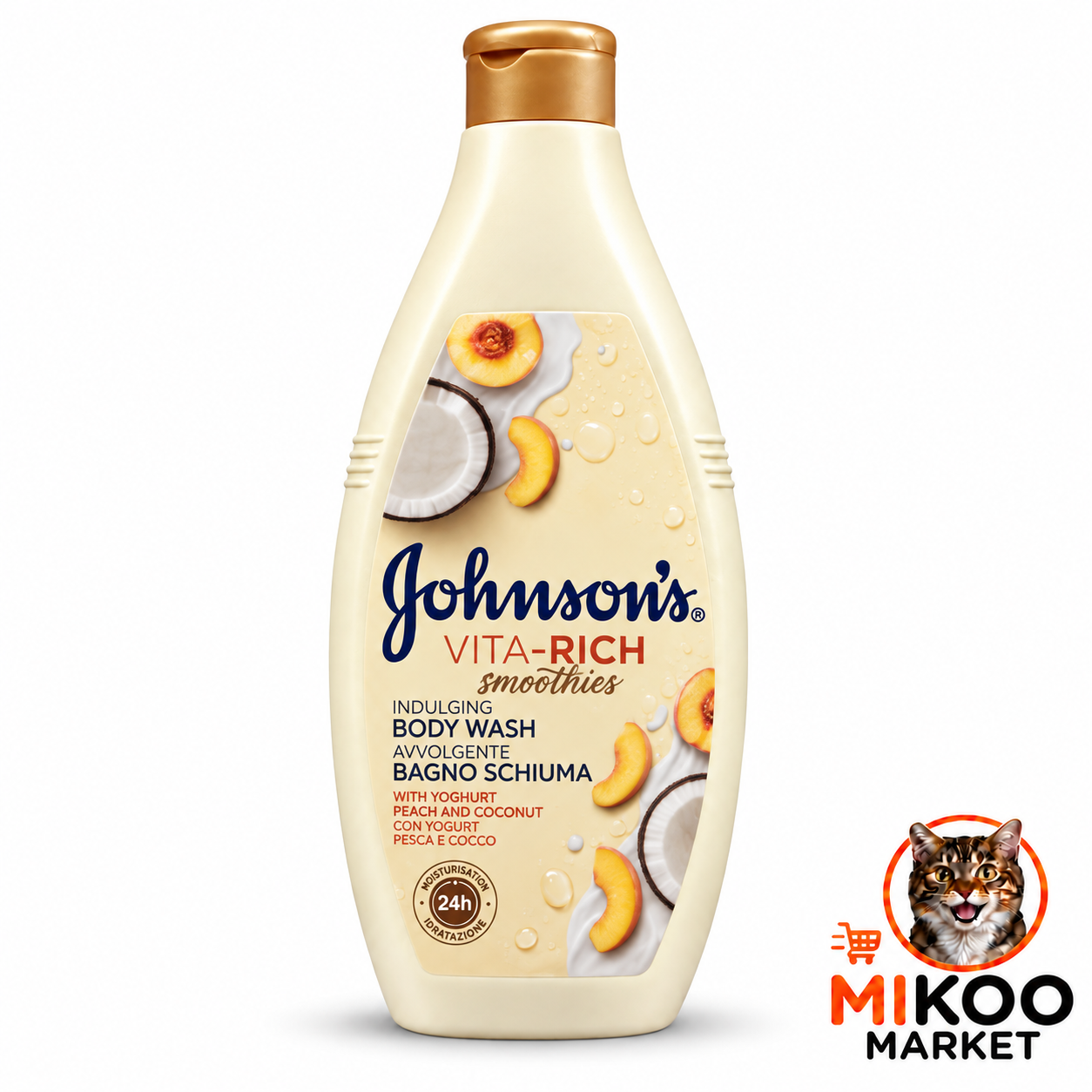 شامپو بدن جانسون Johnson’s Vita-Rich Smoothies ماست، هلو و نارگیل حجم ۷۵۰ میلی‌ لیتر