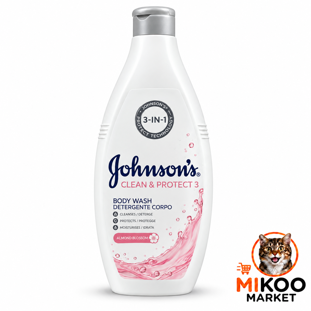 شامپو بدن جانسون Johnson’s Clean & Protect 3-in-1 شکوفه بادام حجم ۷۵۰ میلی‌ لیتر